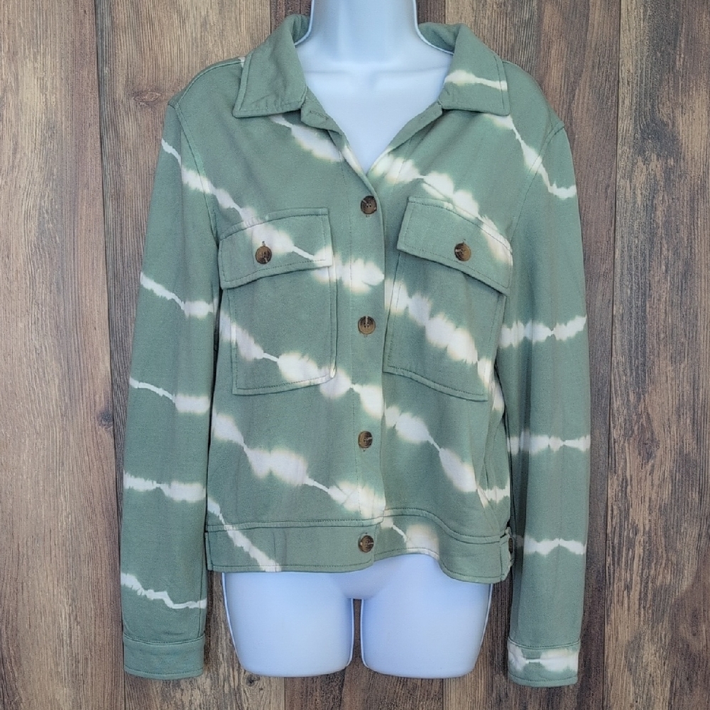 Umgee Olive Tie-Dye Button Down Top S                                   LL128